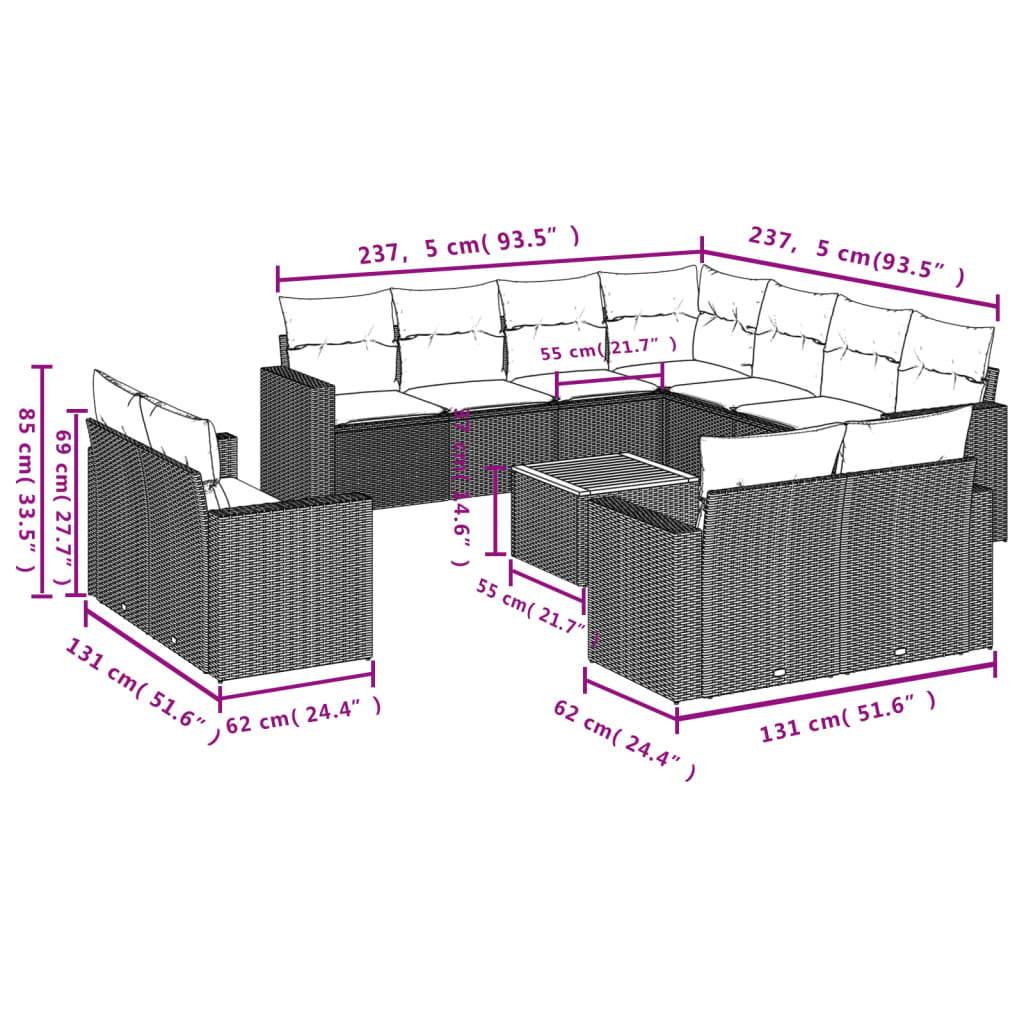 vidaXL 12-tlg. Garten-Sofagarnitur mit Kissen Beige Poly Rattan