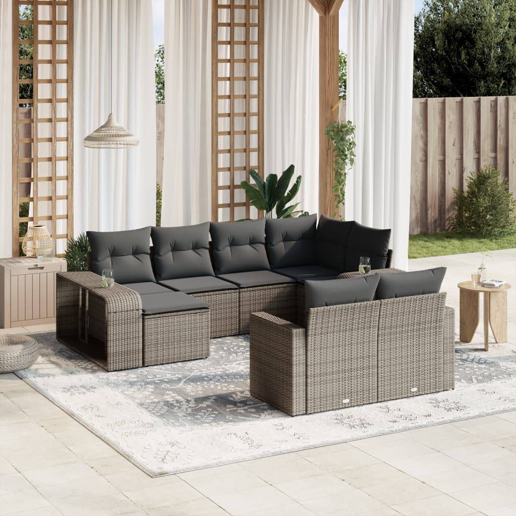vidaXL 10-tlg. Garten-Sofagarnitur mit Kissen Grau Poly Rattan