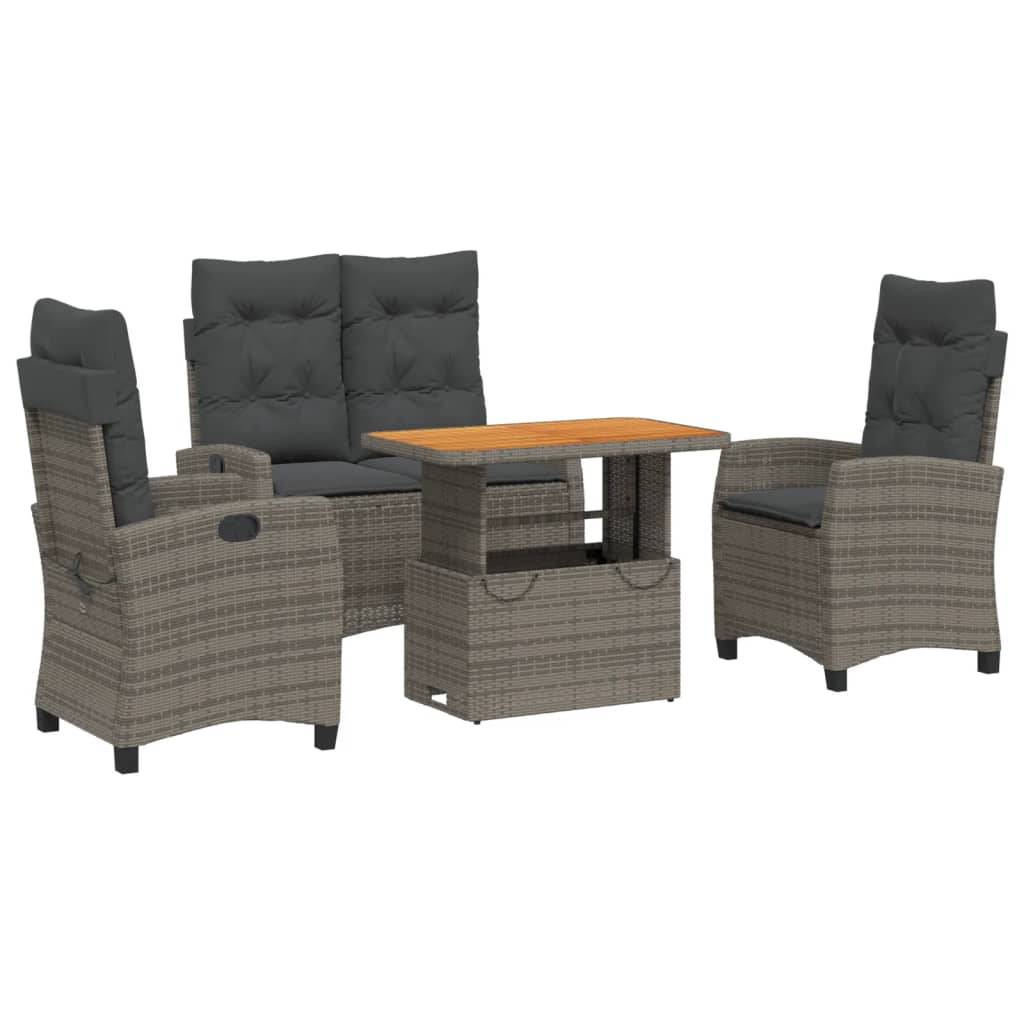 vidaXL 4-tlg. Garten-Essgruppe mit Kissen Grau Poly Rattan