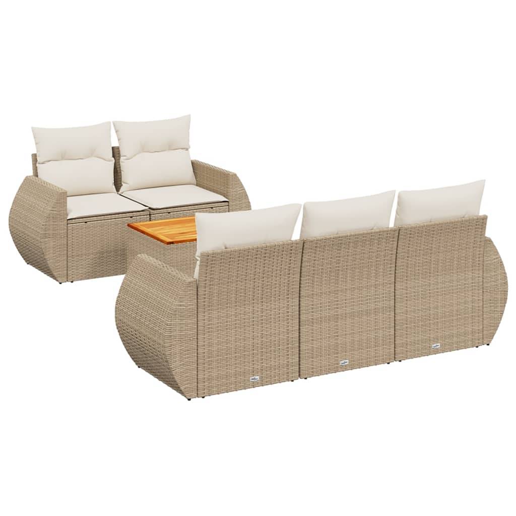 vidaXL 6-tlg. Garten-Sofagarnitur mit Kissen Beige Poly Rattan