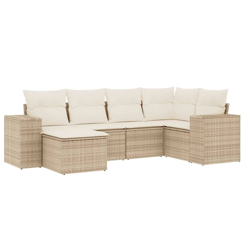 vidaXL 6-tlg. Garten-Sofagarnitur mit Kissen Beige Poly Rattan