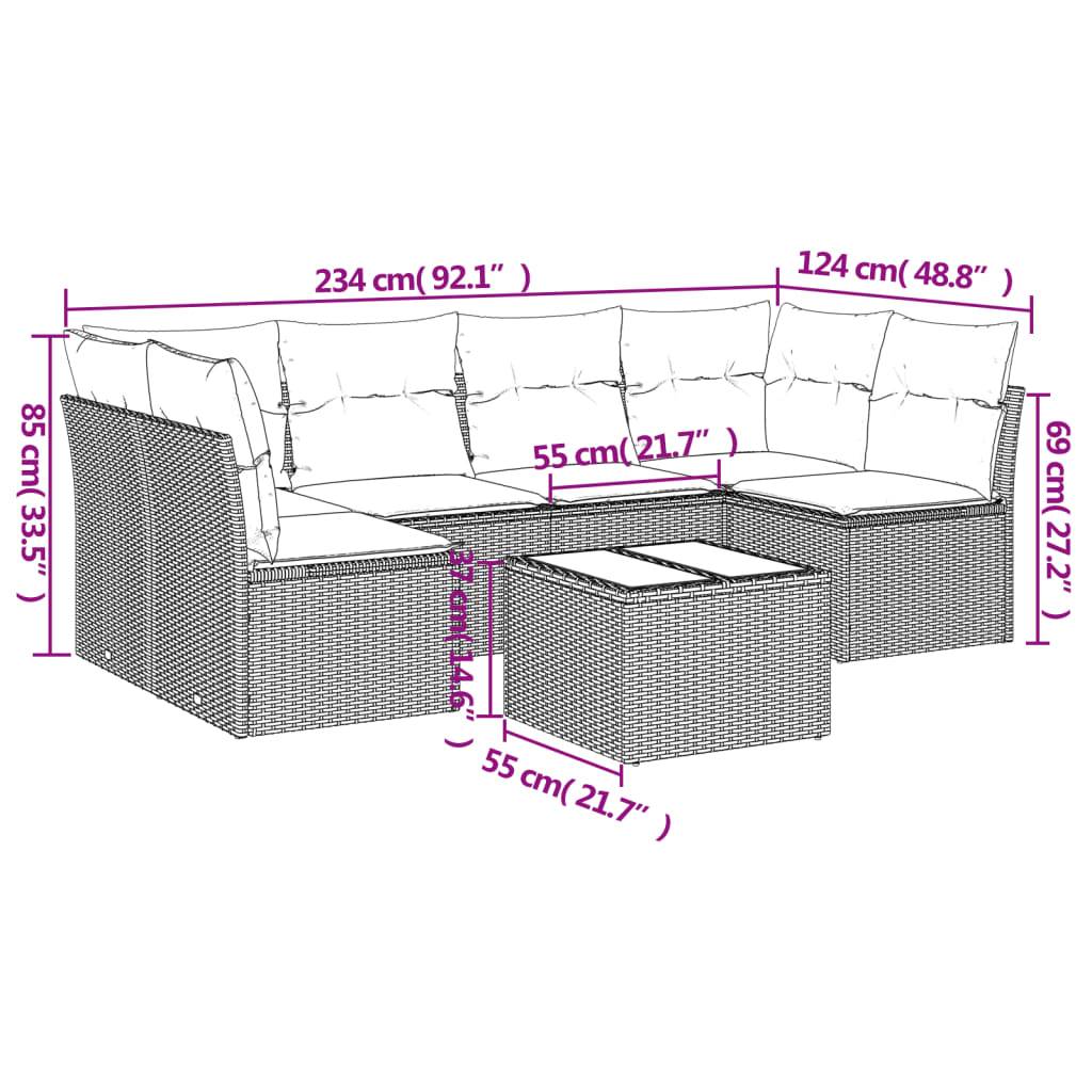 vidaXL 7-tlg. Garten-Sofagarnitur mit Kissen Braun Poly Rattan