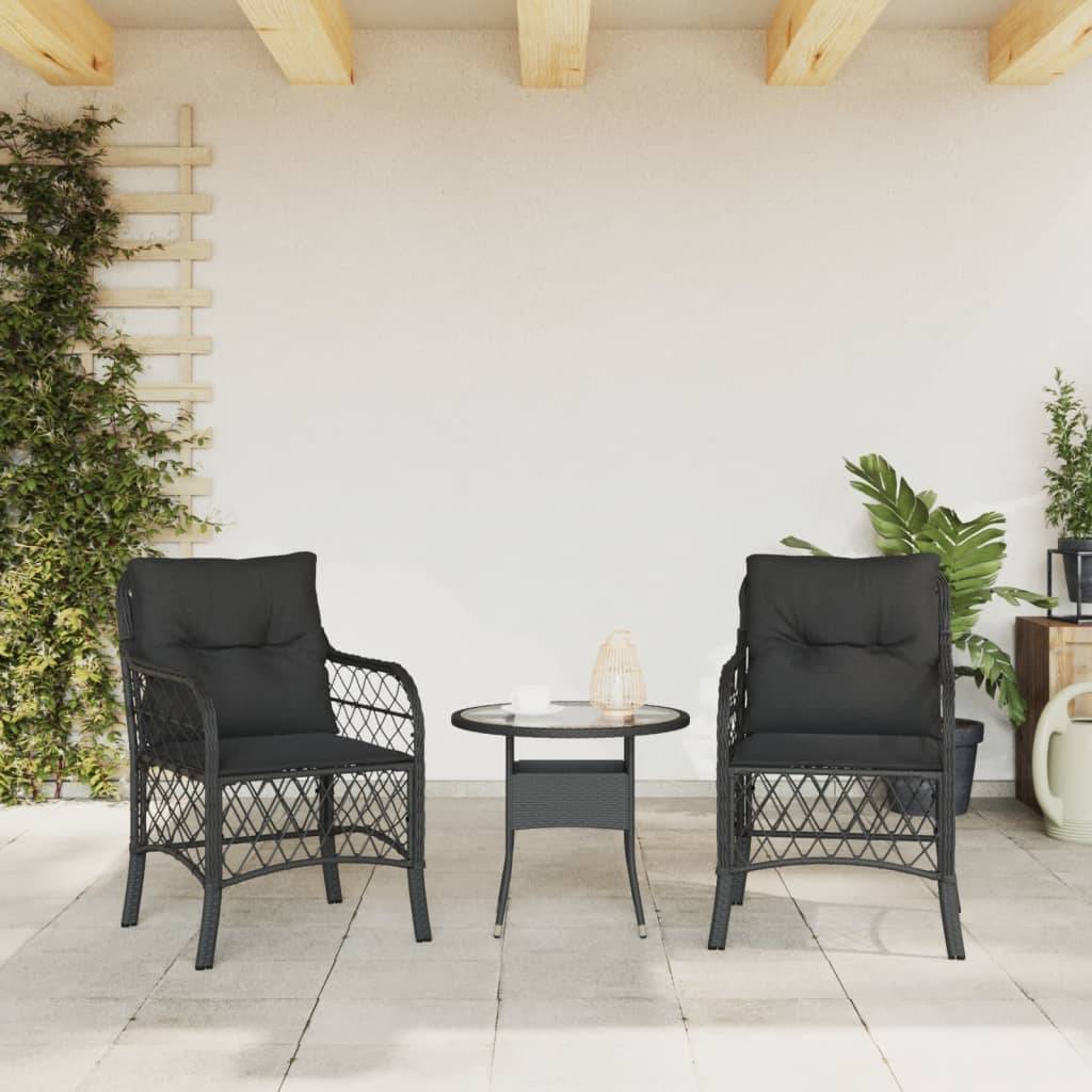 vidaXL Gartenstühle mit Kissen 2 Stk. Schwarz Poly Rattan