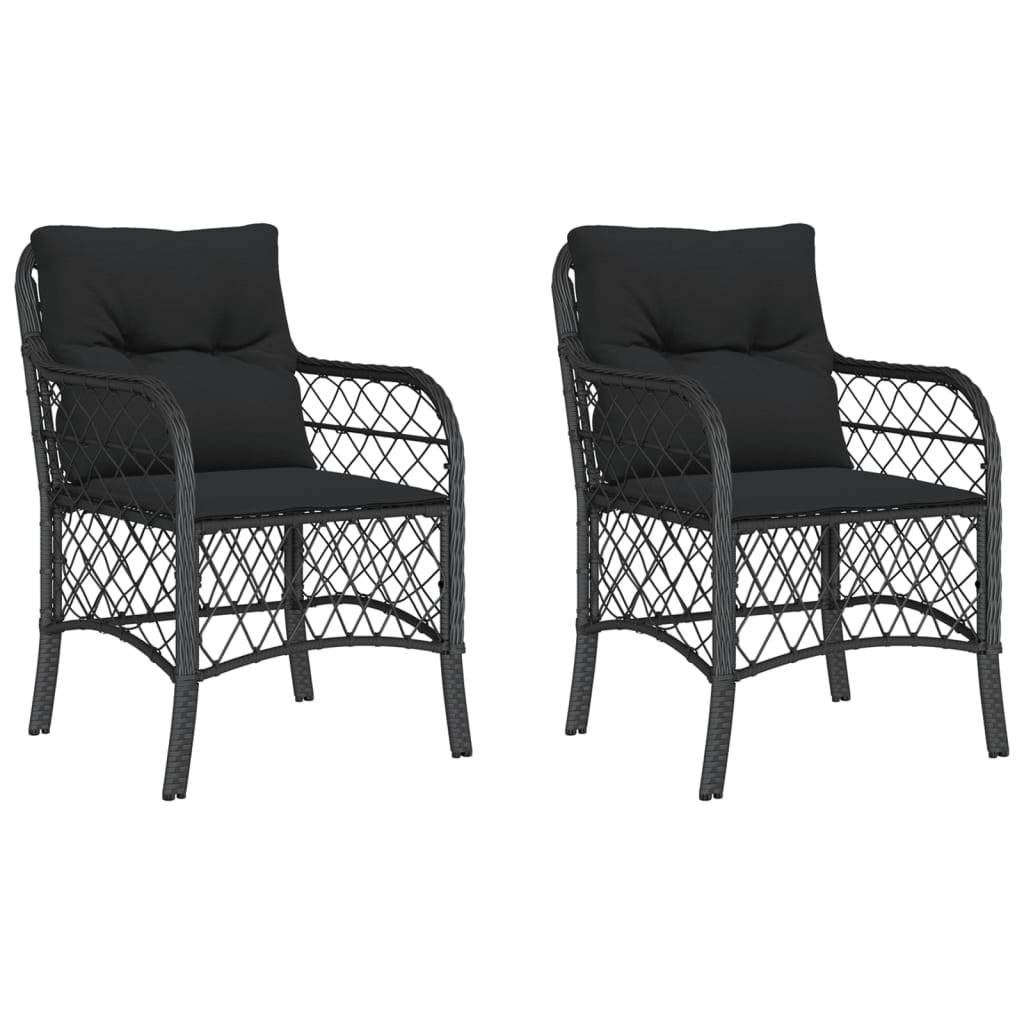 vidaXL Gartenstühle mit Kissen 2 Stk. Schwarz Poly Rattan