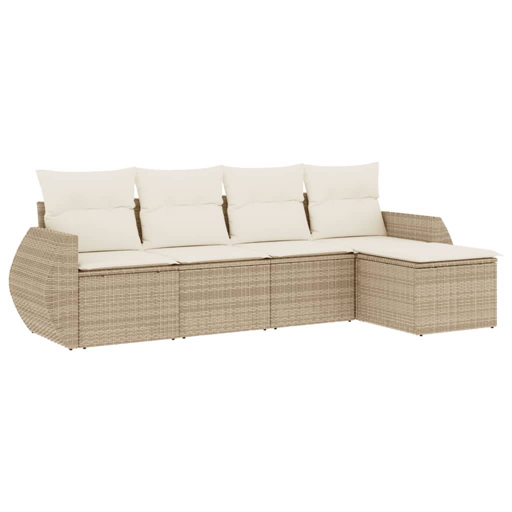 vidaXL 5-tlg. Garten-Sofagarnitur mit Kissen Beige Poly Rattan