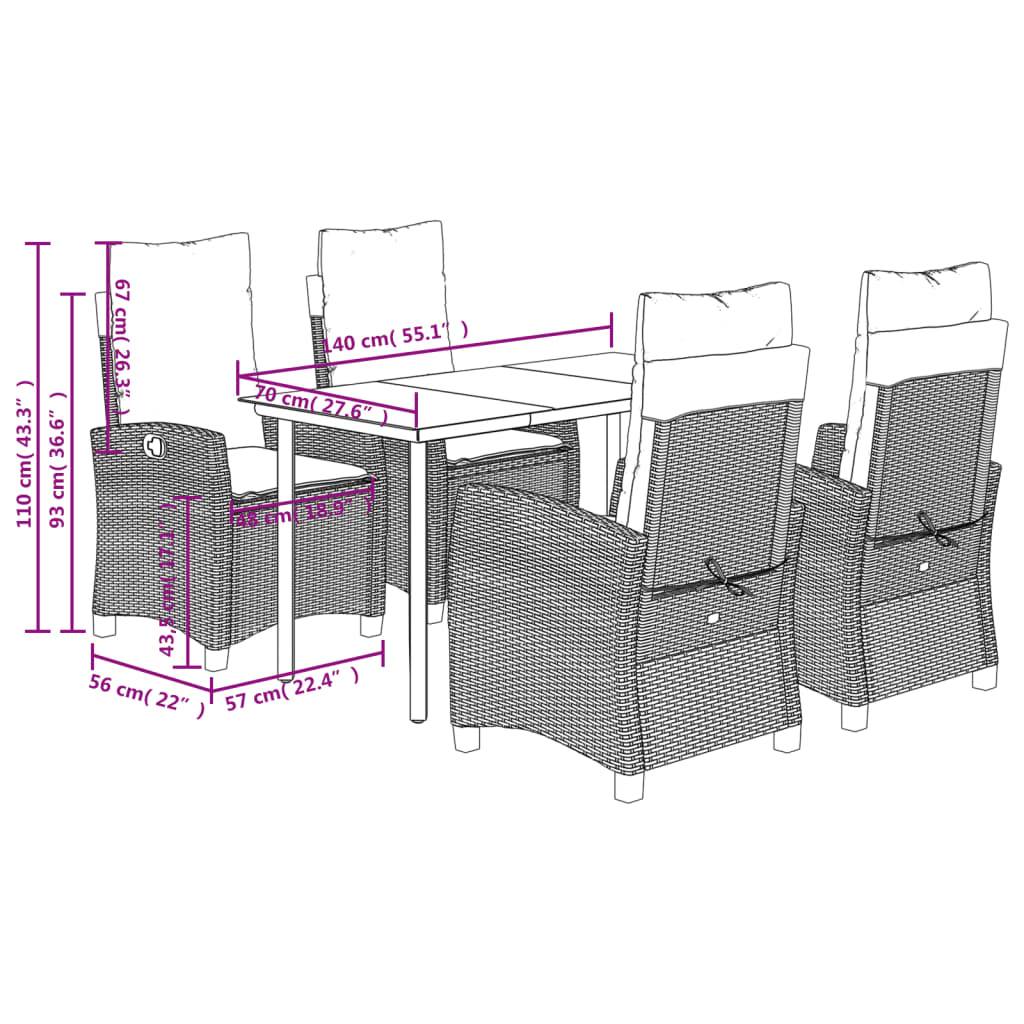 vidaXL 5-tlg. Garten-Essgruppe mit Kissen Braun Poly Rattan