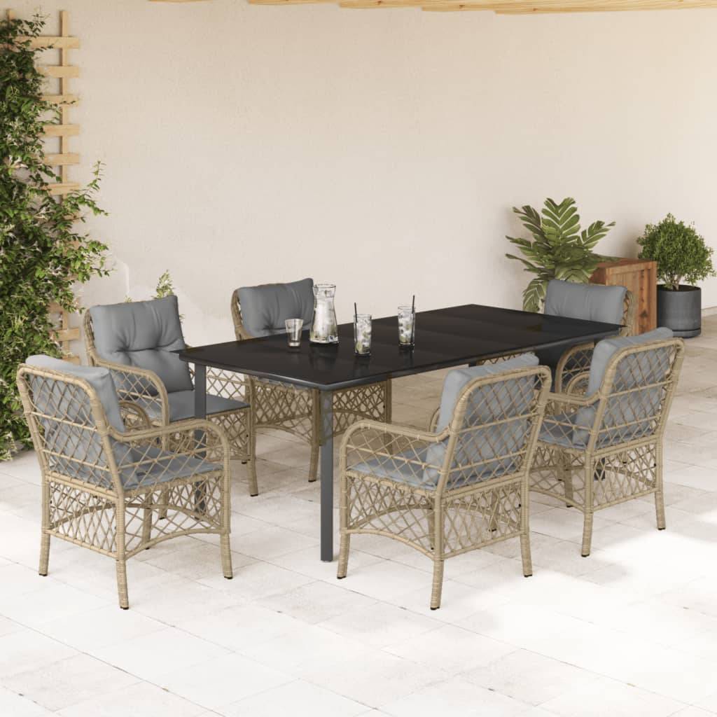vidaXL 7-tlg. Garten-Essgruppe mit Kissen Beigemischung Poly Rattan