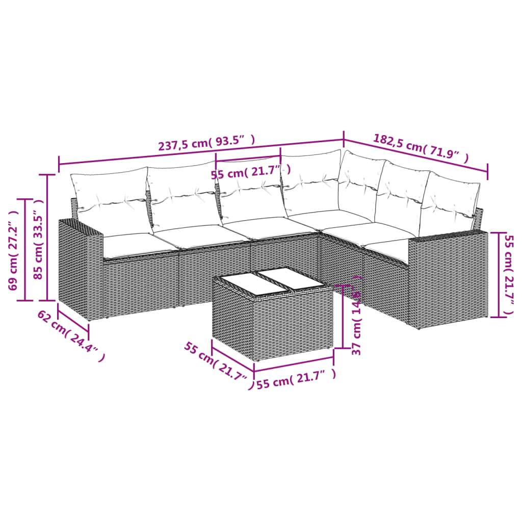 vidaXL 7-tlg. Garten-Sofagarnitur mit Kissen Braun Poly Rattan