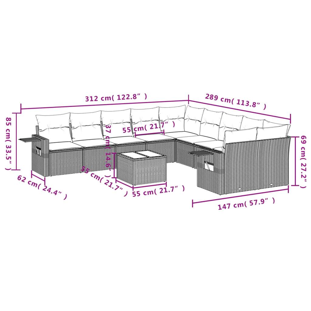 vidaXL 11-teiliges Gartensofa-Set mit Kissen, braun, Polyrattan