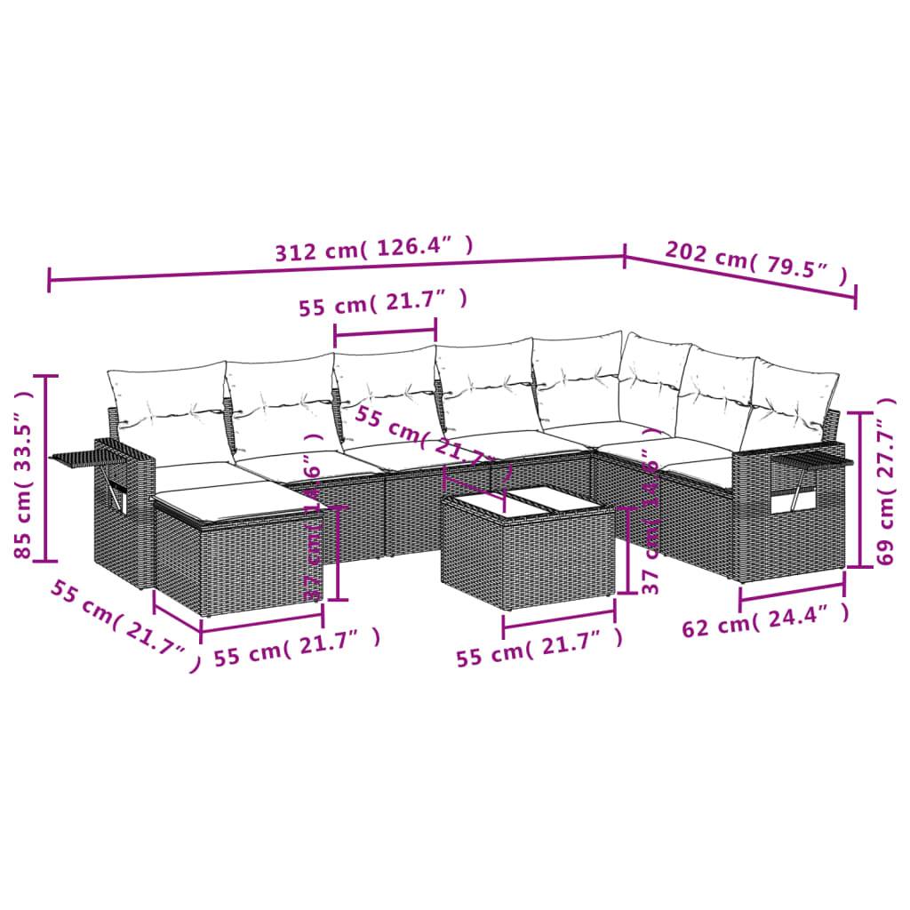 vidaXL 9-teiliges Gartensofa-Set mit Kissen, schwarzes Polyrattan