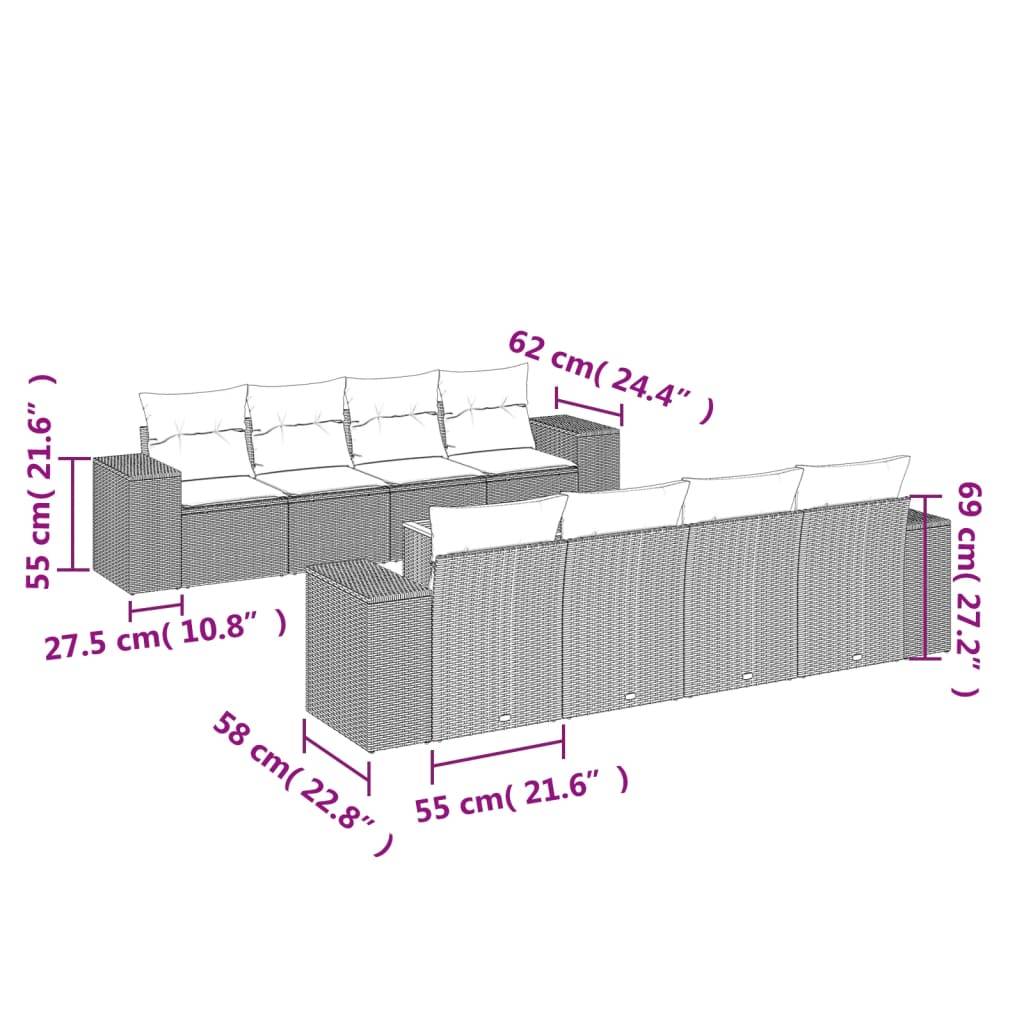 vidaXL 9-tlg. Garten-Sofagarnitur mit Kissen Schwarz Poly Rattan