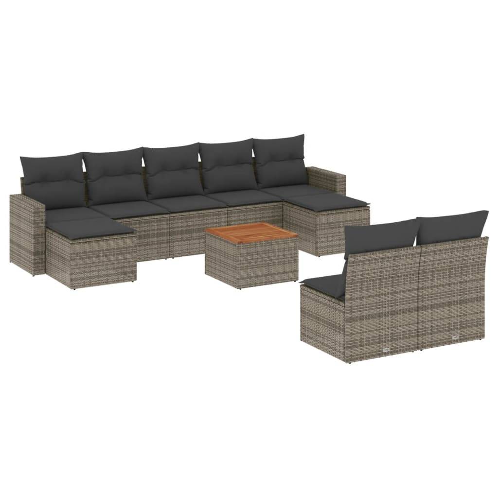 vidaXL 10-tlg. Garten-Sofagarnitur mit Kissen Grau Poly Rattan