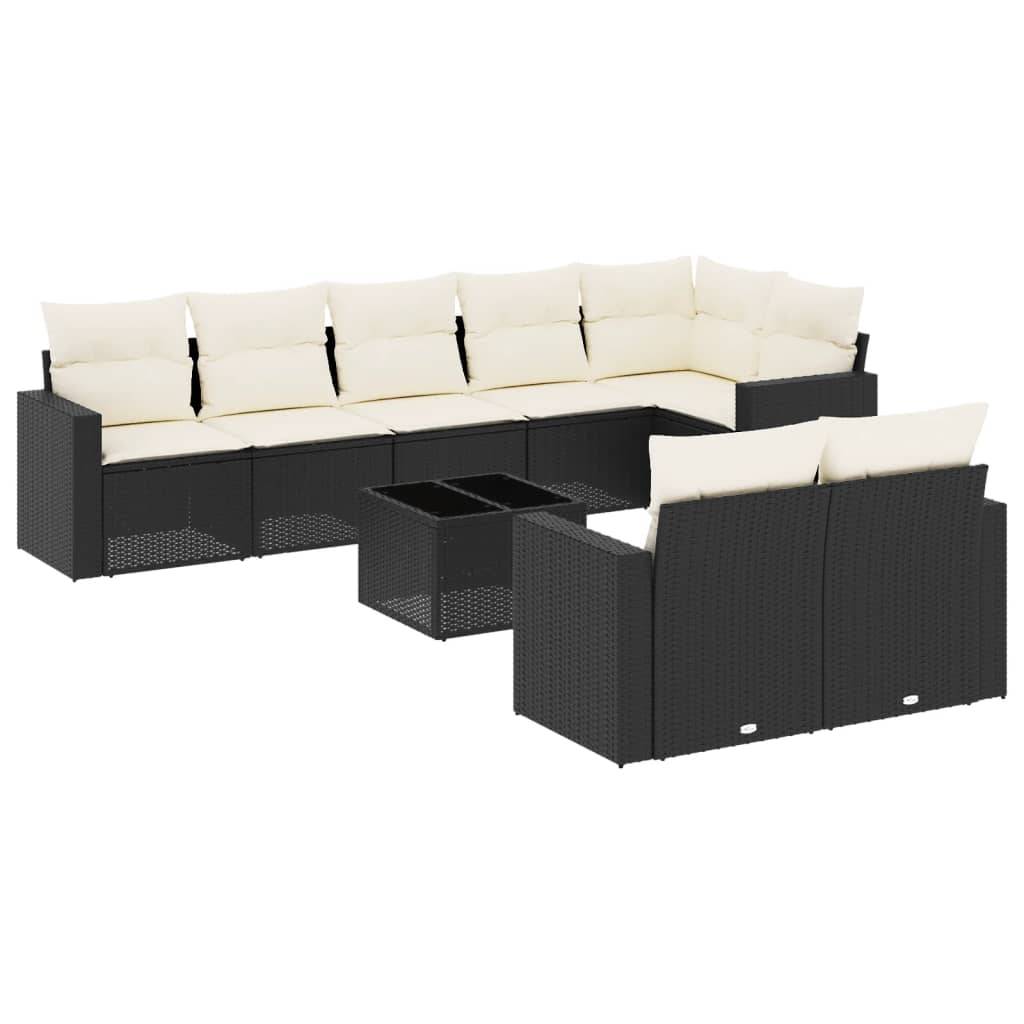 vidaXL 9-tlg. Garten-Sofagarnitur mit Kissen Schwarz Poly Rattan