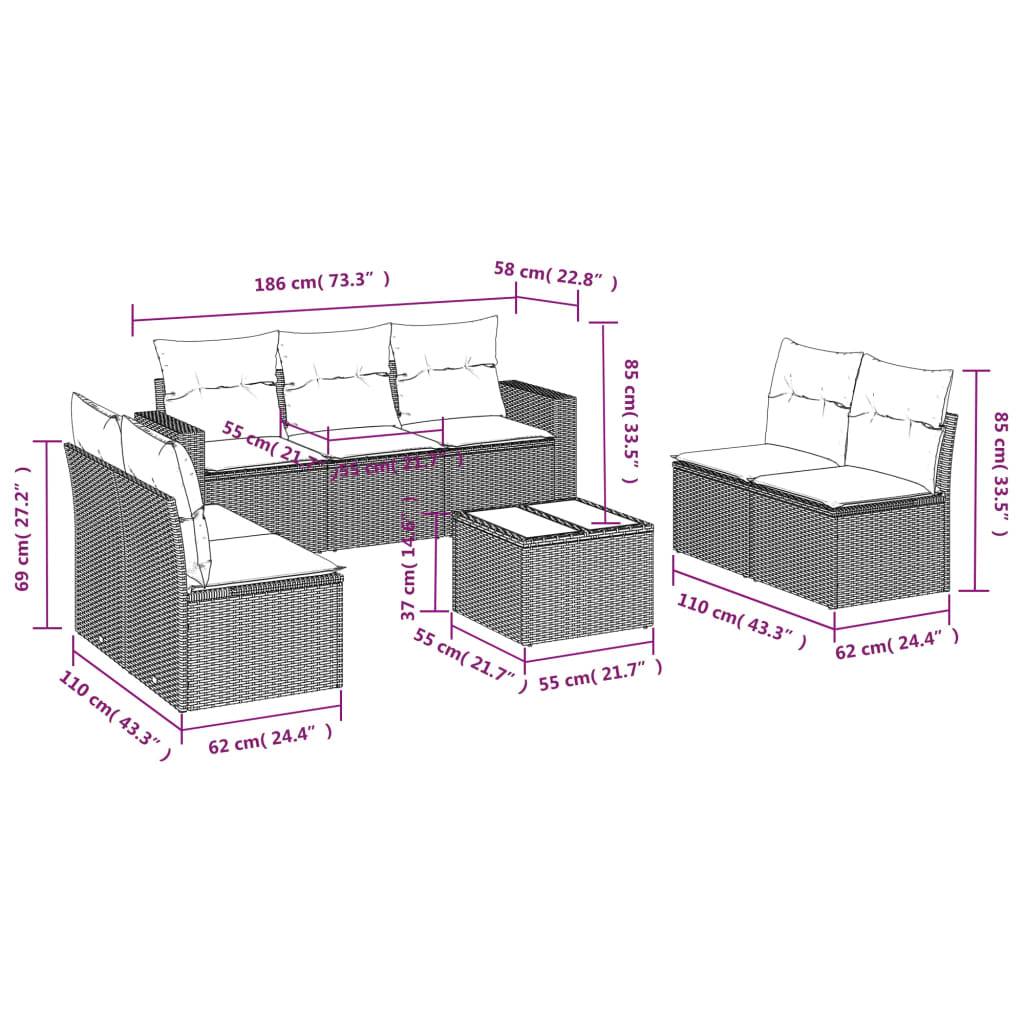 vidaXL 8-tlg. Garten-Sofagarnitur mit Kissen Grau Poly Rattan