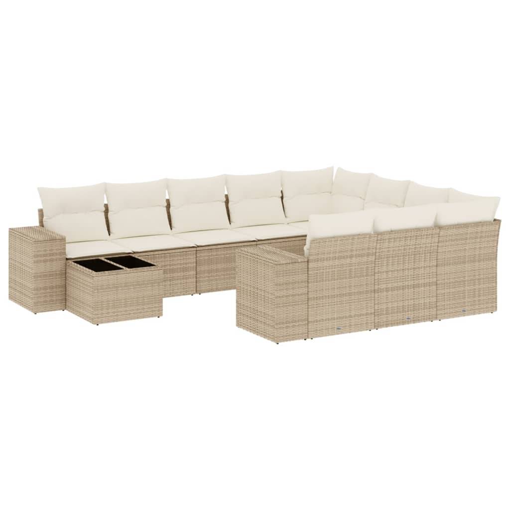 vidaXL 11-tlg. Garten-Sofagarnitur mit Kissen Beige Poly Rattan