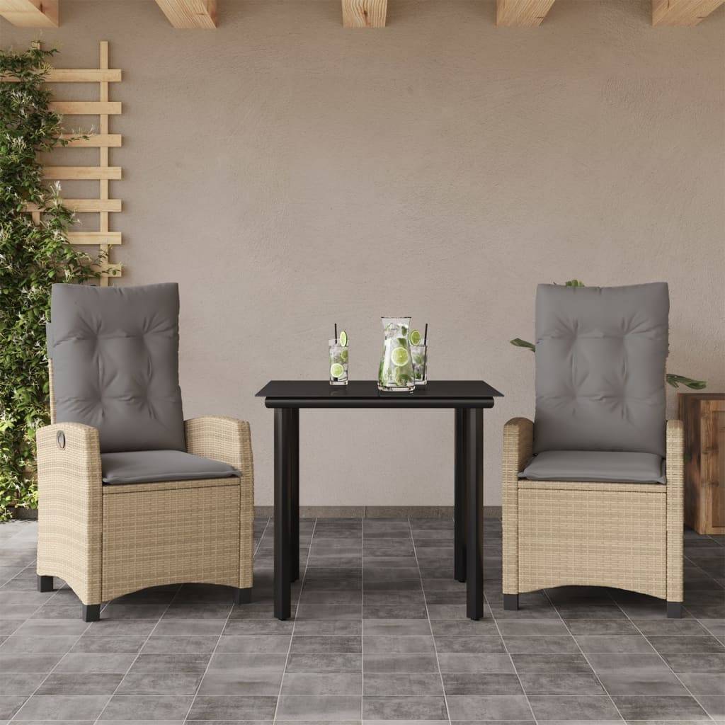 vidaXL 3-tlg. Garten-Essgruppe mit Kissen Beigemischung Poly Rattan