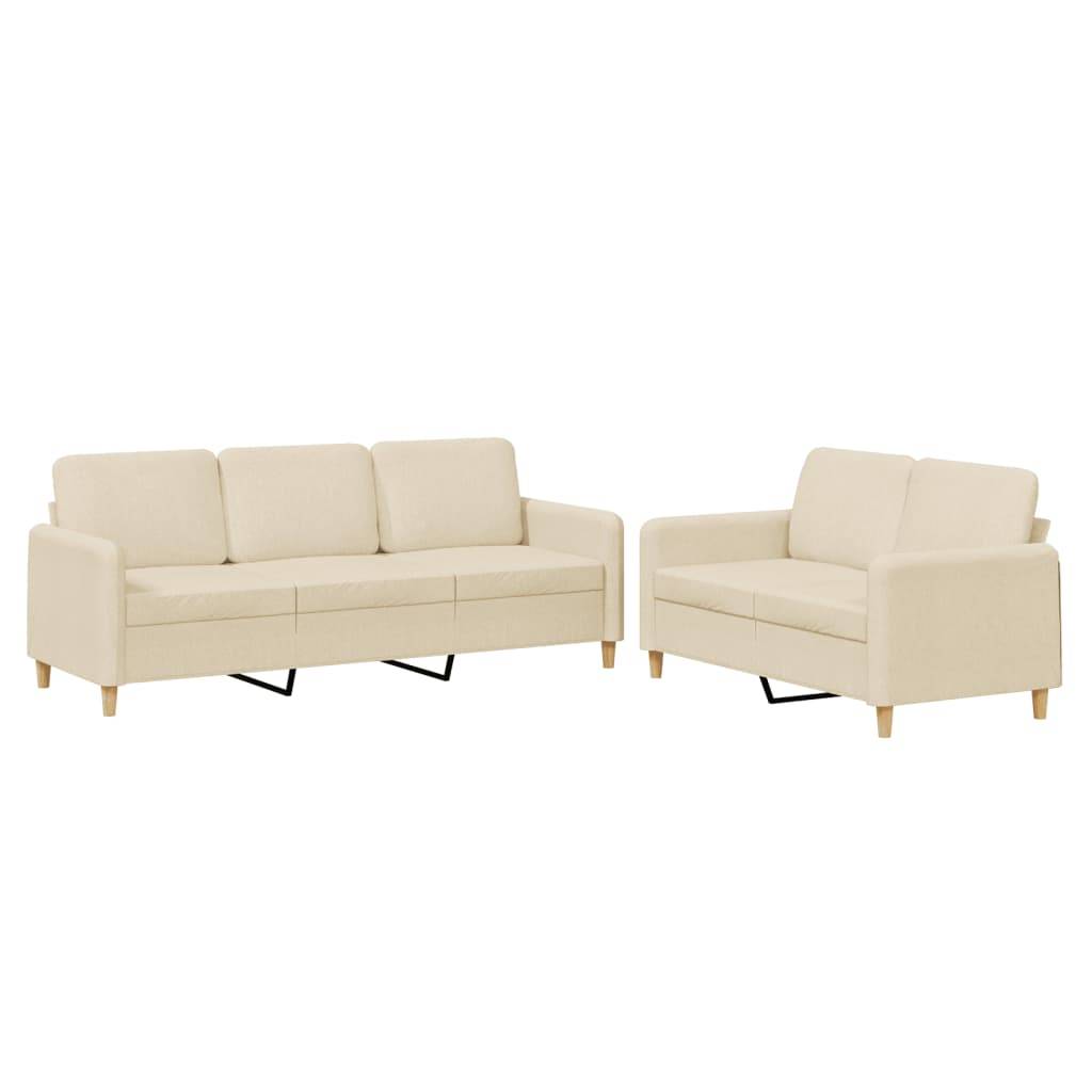 vidaXL 2-tlg. Sofagarnitur mit Kissen Creme Stoff