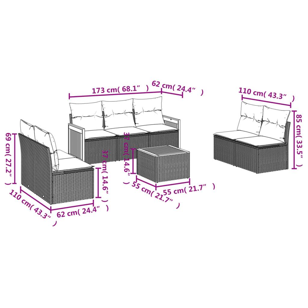 vidaXL 8-teiliges Gartensofa-Set mit Kissen, grau, Polyrattan