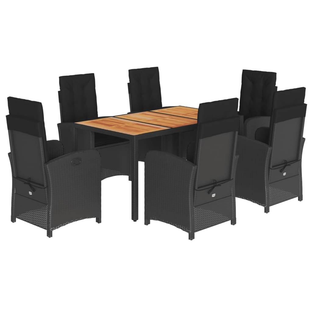 vidaXL 7-tlg. Garten-Essgruppe mit Kissen Schwarz Poly Rattan