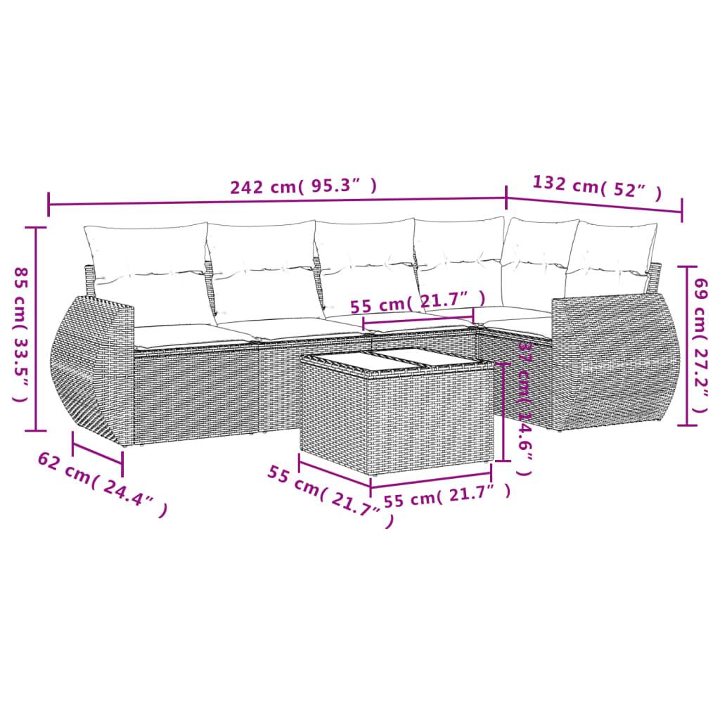 vidaXL 6-tlg. Garten-Sofagarnitur mit Kissen Hellgrau Poly Rattan