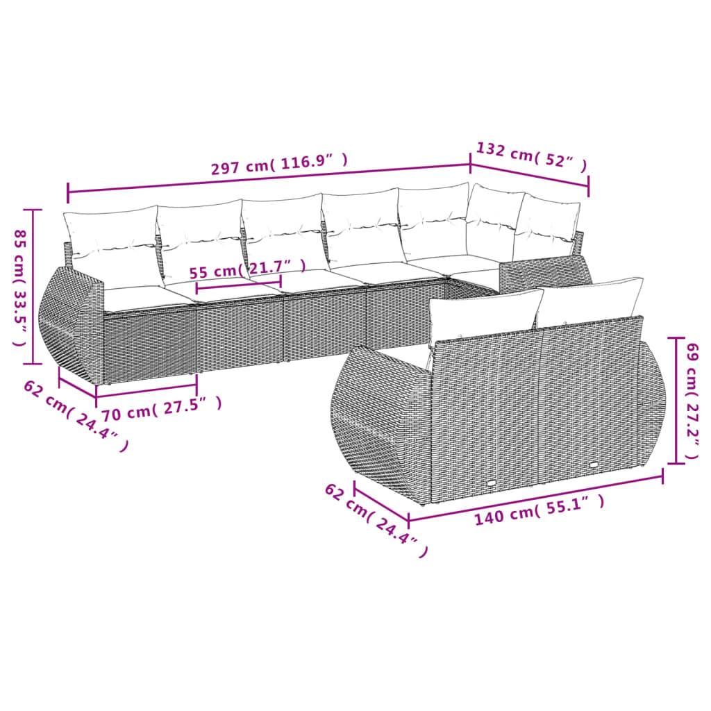 vidaXL 8-tlg. Garten-Sofagarnitur mit Kissen Beige Poly Rattan