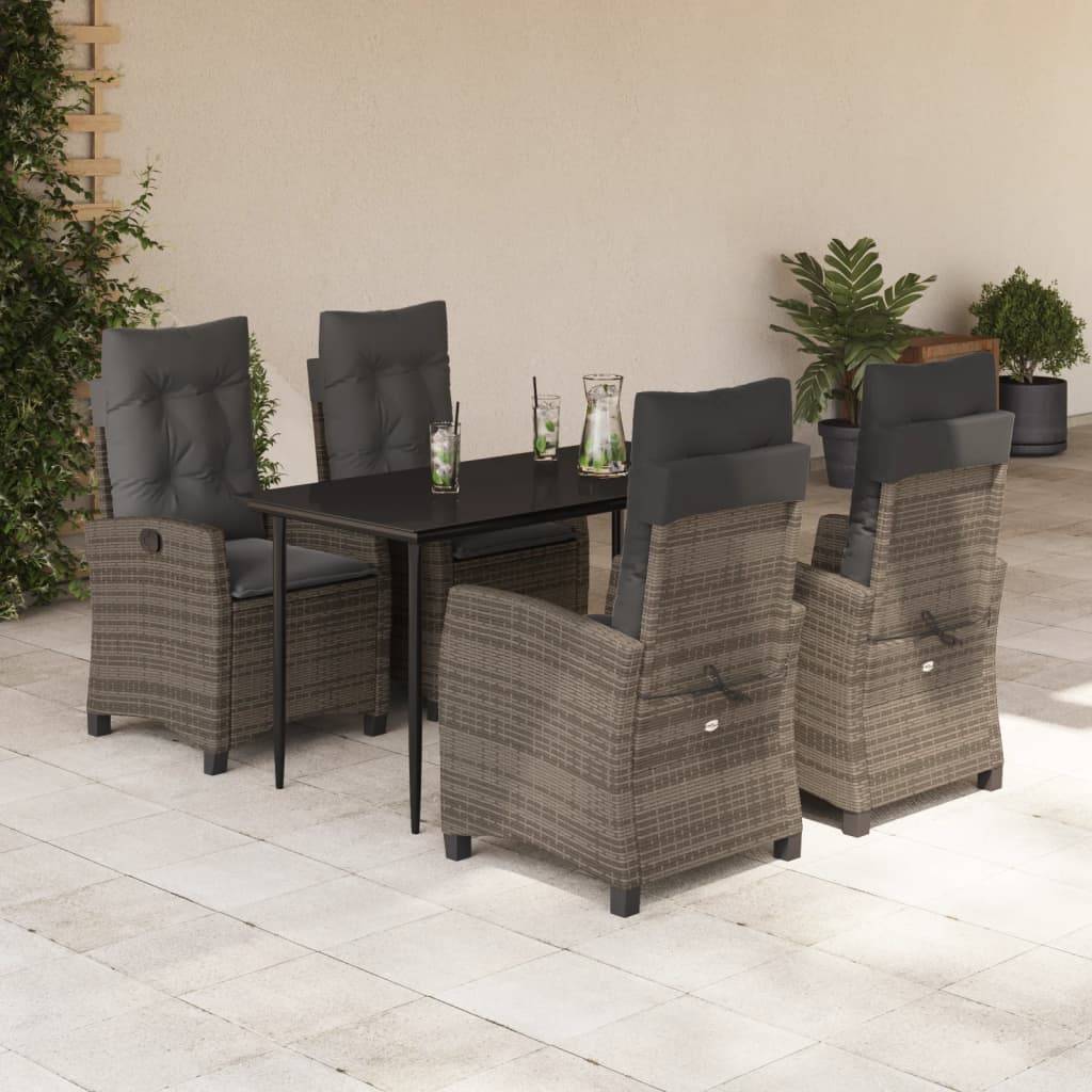 vidaXL 5-tlg. Garten-Essgruppe mit Kissen Grau Poly Rattan