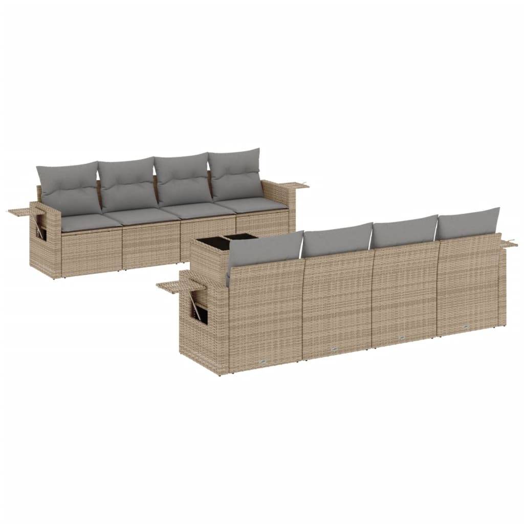 vidaXL 9-tlg. Garten-Sofagarnitur mit Kissen Beige Poly Rattan