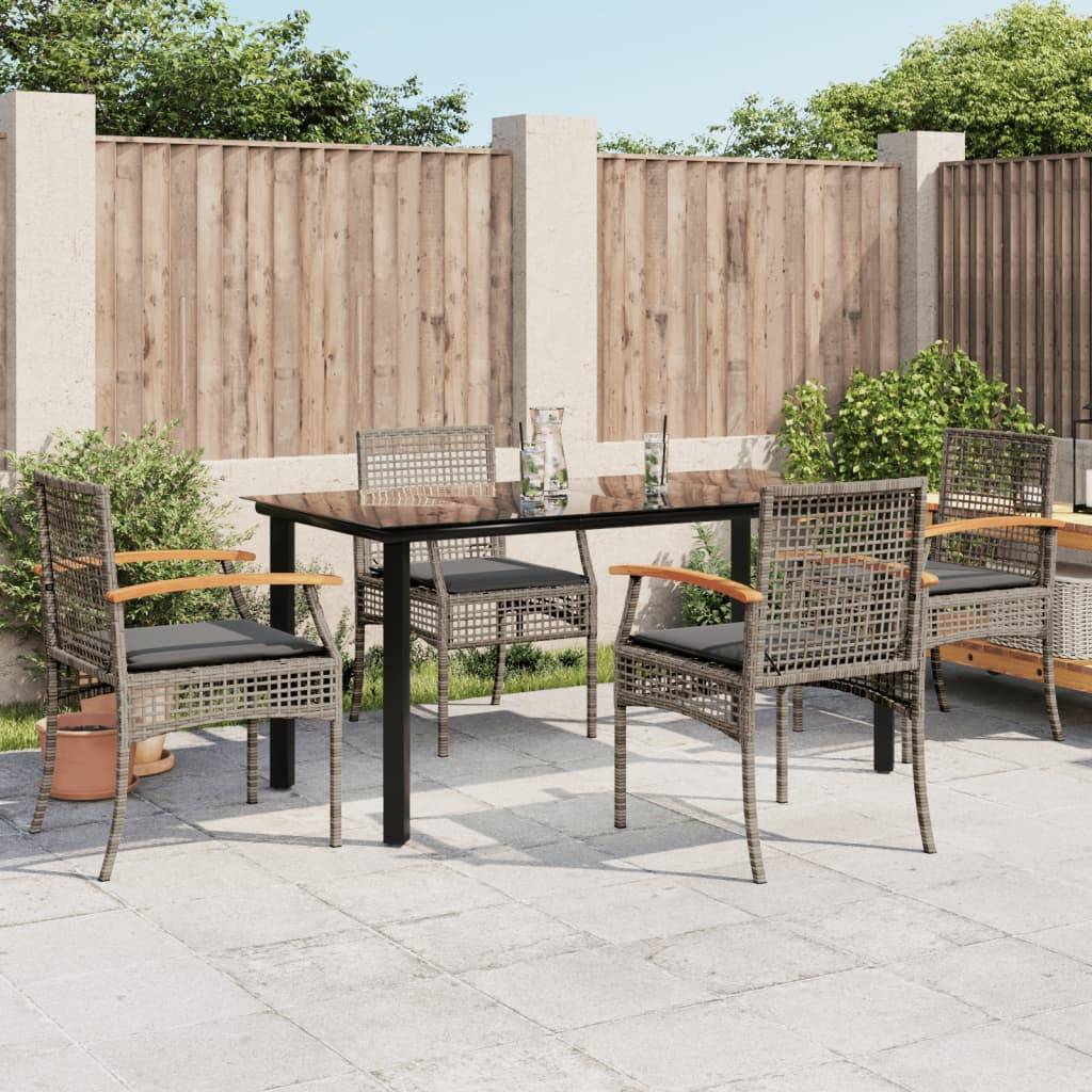 vidaXL 5-tlg. Garten-Essgruppe mit Kissen Grau Poly Rattan