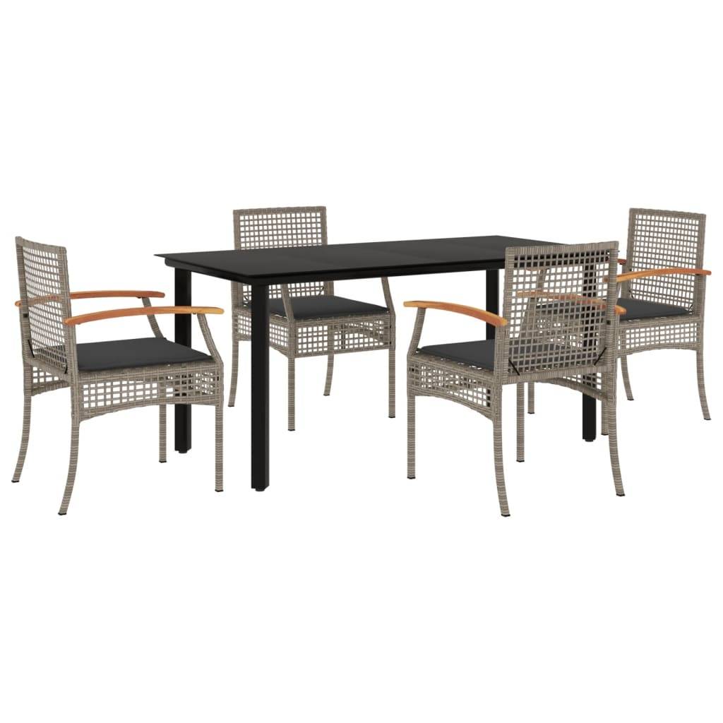 vidaXL 5-tlg. Garten-Essgruppe mit Kissen Grau Poly Rattan
