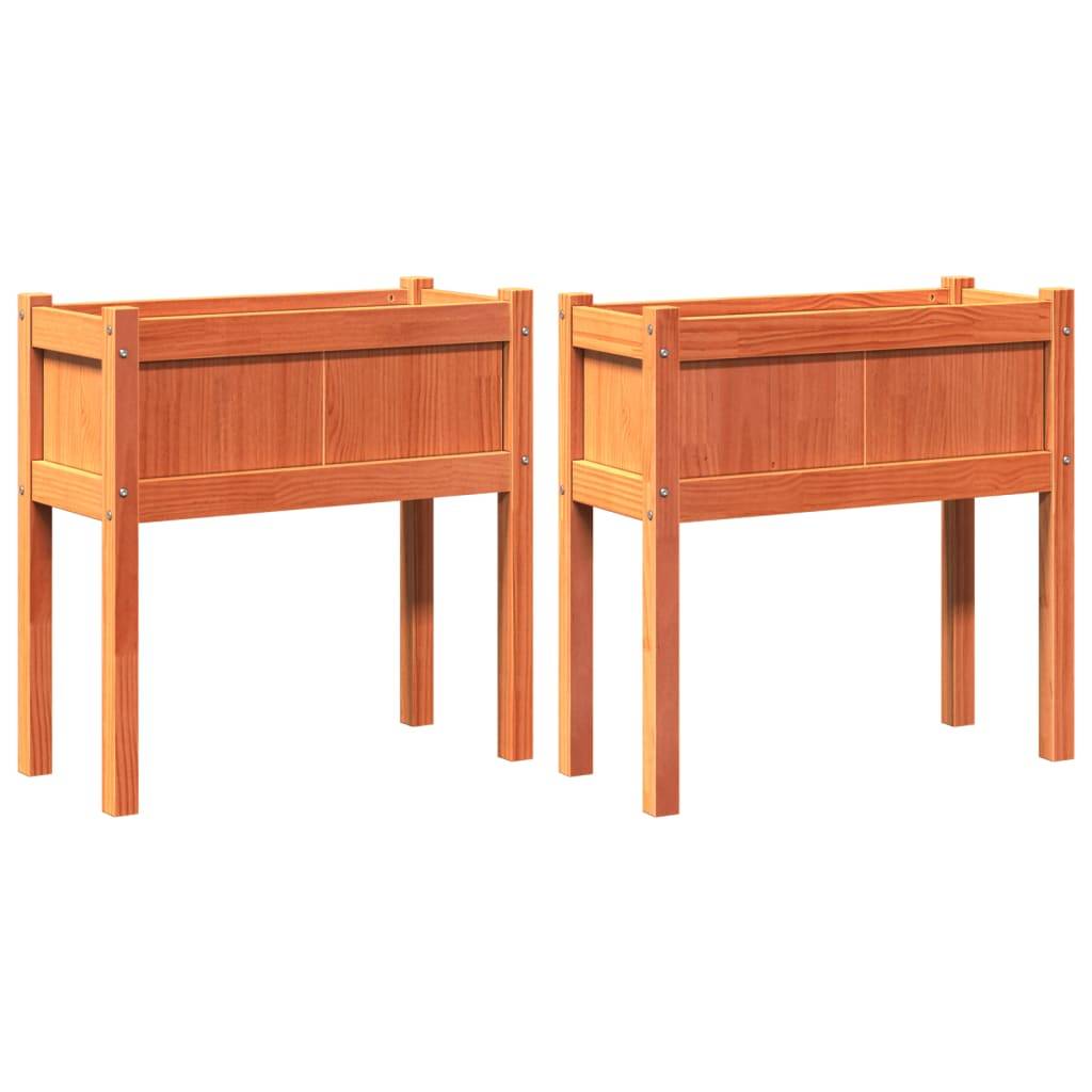 vidaXL Pflanzkübel mit Beinen 2 Stk. Wachsbraun Massivholz Kiefer