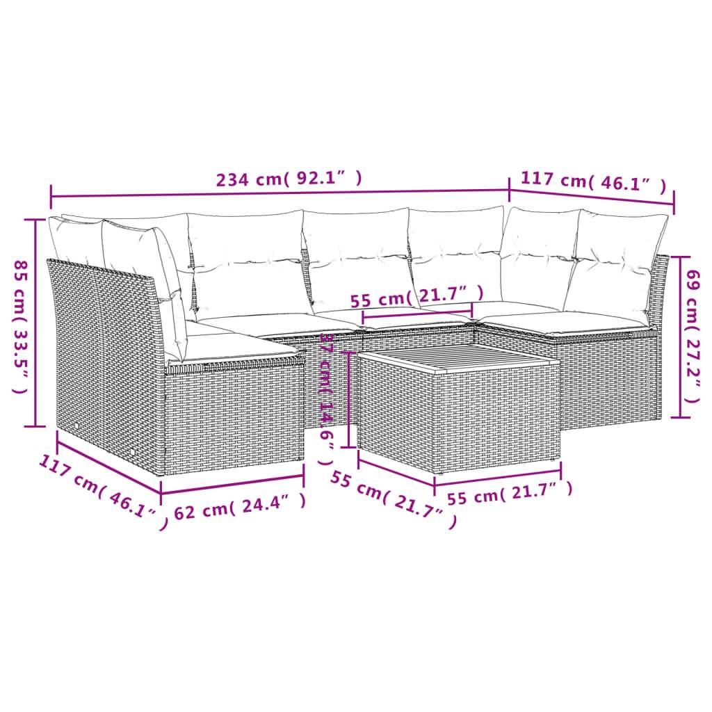 vidaXL 7-tlg. Garten-Sofagarnitur mit Kissen Grau Poly Rattan