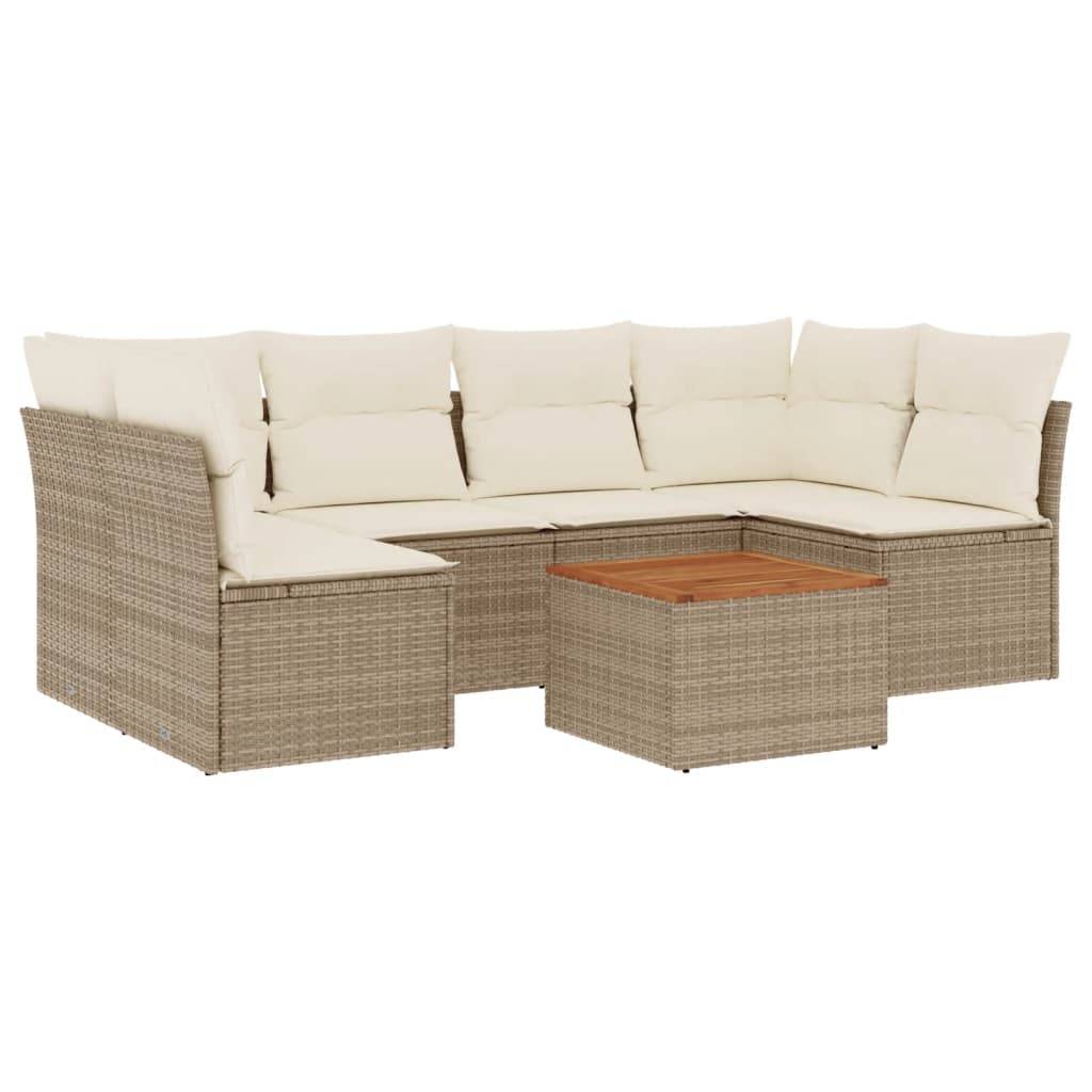 vidaXL 7-tlg. Garten-Sofagarnitur mit Kissen Beige Poly Rattan