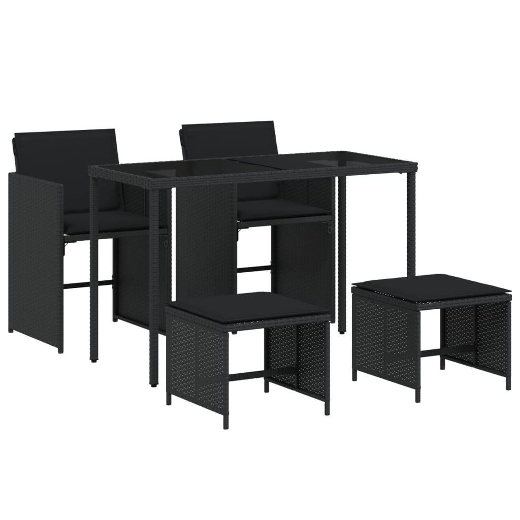 vidaXL 5-tlg. Garten-Essgruppe mit Kissen Schwarz Poly Rattan