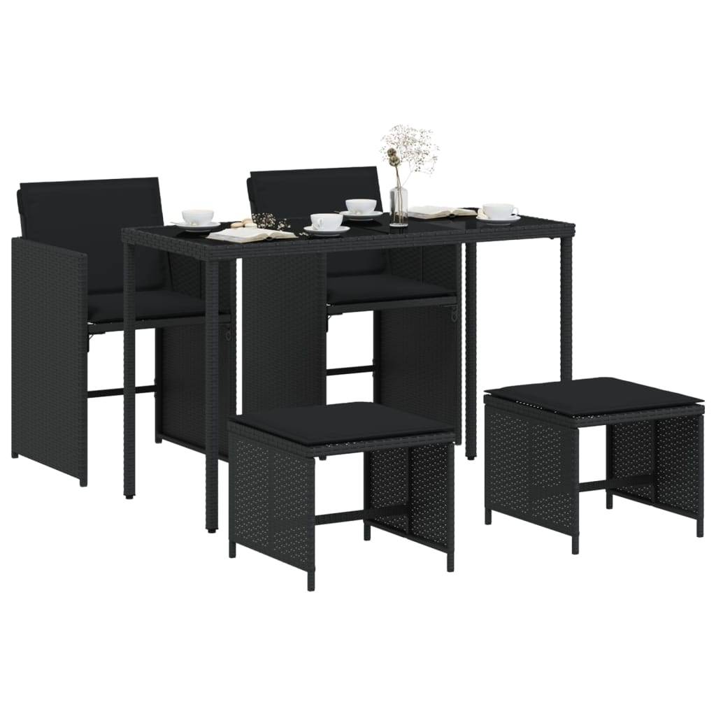 vidaXL 5-tlg. Garten-Essgruppe mit Kissen Schwarz Poly Rattan
