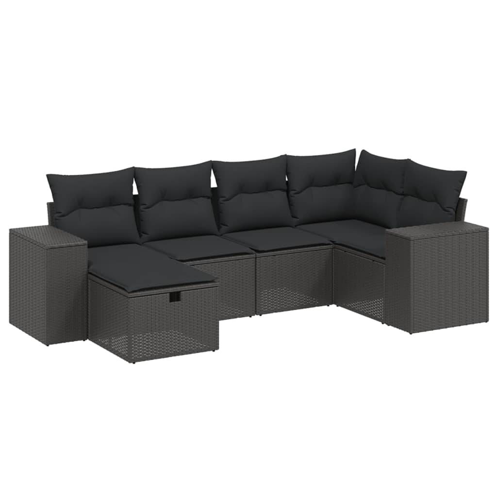 vidaXL 6-tlg. Garten-Sofagarnitur mit Kissen Schwarz Poly Rattan