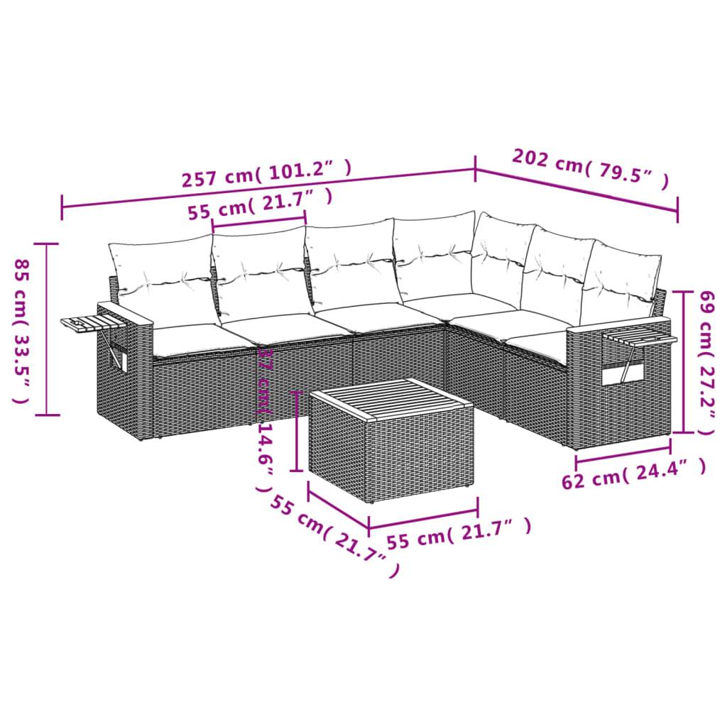 vidaXL 7-tlg. Garten-Sofagarnitur mit Kissen Grau Poly Rattan
