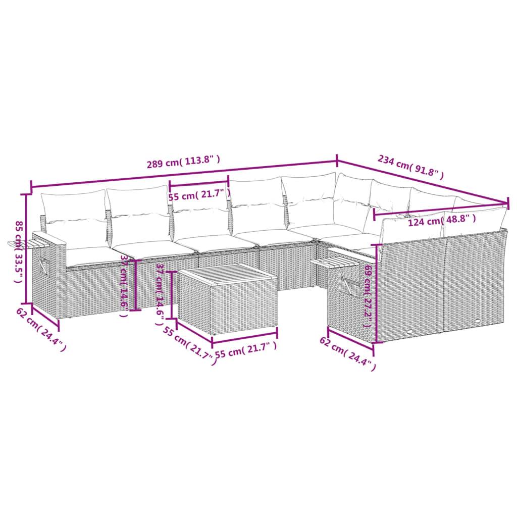 vidaXL 10-tlg. Garten-Sofagarnitur mit Kissen Schwarz Poly Rattan