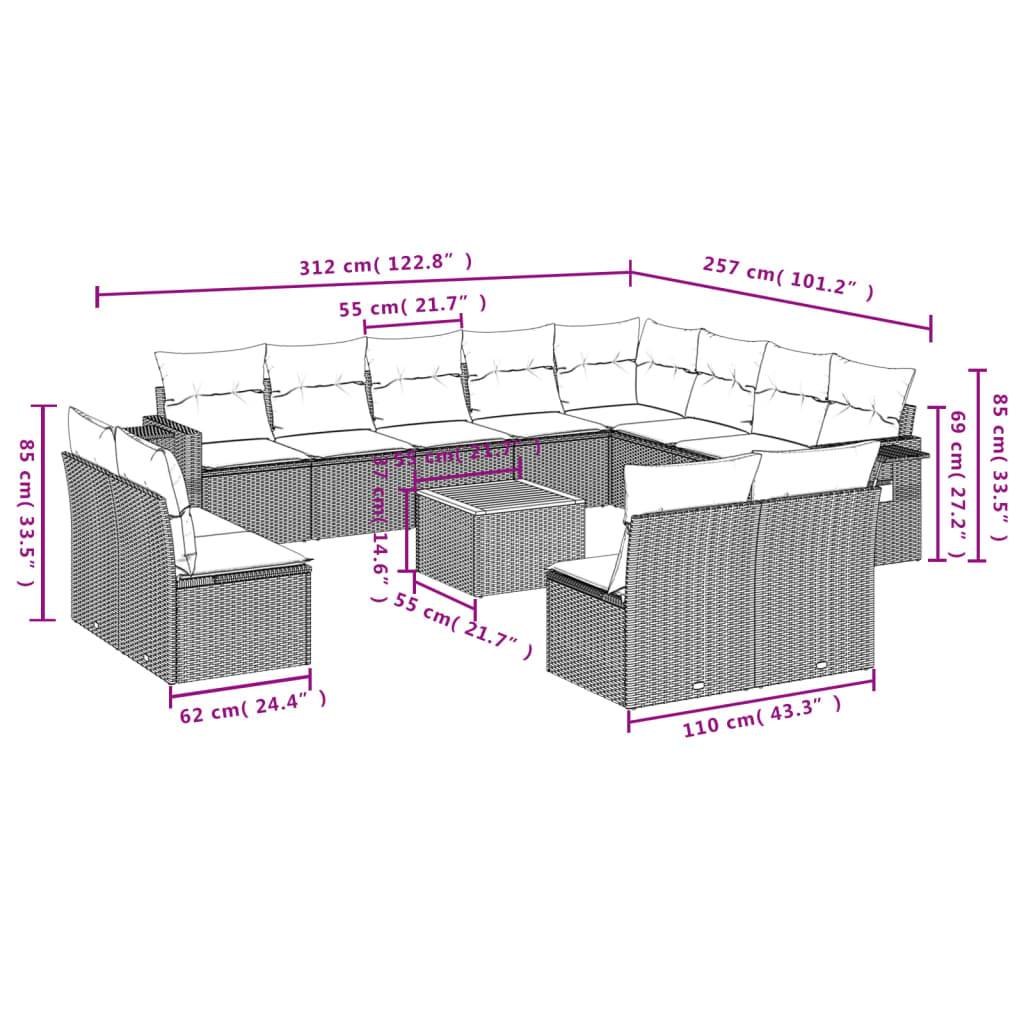 vidaXL 13-tlg. Garten-Sofagarnitur mit Kissen Beige Poly Rattan