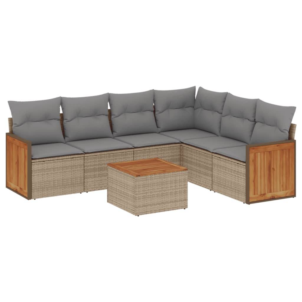 vidaXL 7-tlg. Garten-Sofagarnitur mit Kissen Beige Poly Rattan
