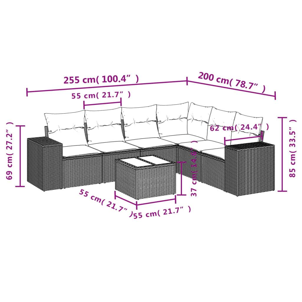 vidaXL 7-tlg. Garten-Sofagarnitur mit Kissen Beige Poly Rattan