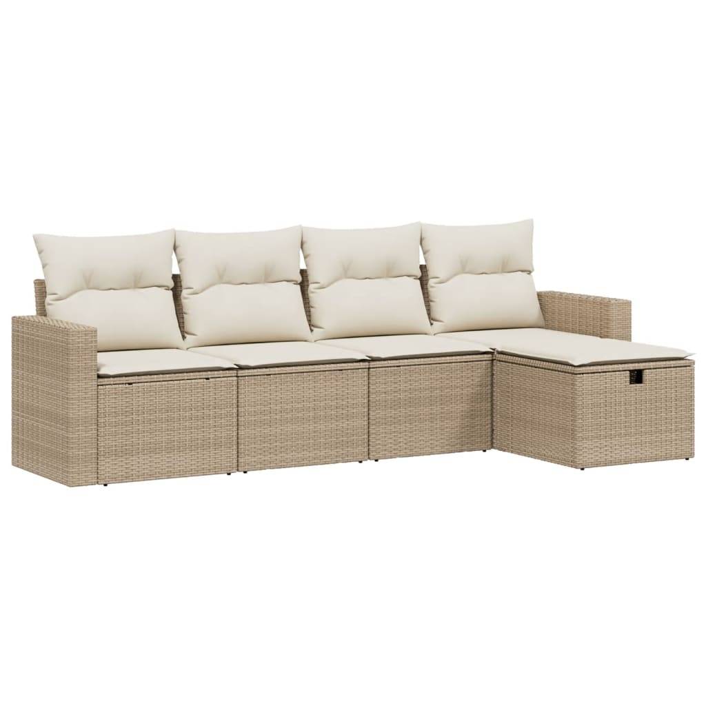 vidaXL 5-tlg. Garten-Sofagarnitur mit Kissen Beige Poly Rattan