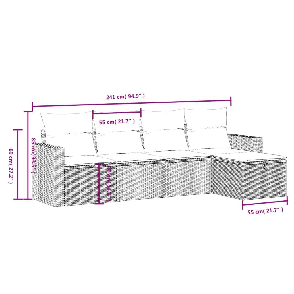 vidaXL 5-teiliges Gartensofa-Set mit Kissen, braun, Polyrattan