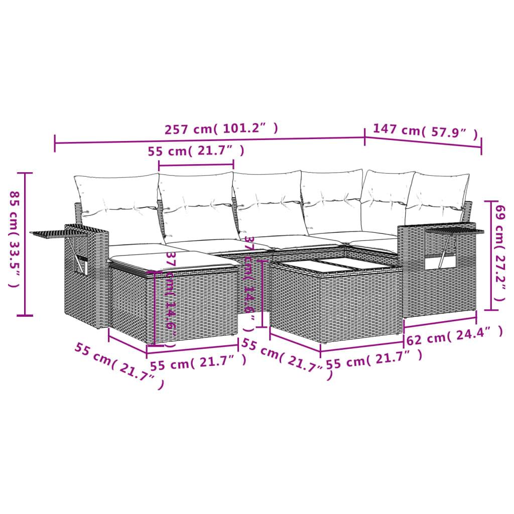 vidaXL 7-tlg. Garten-Sofagarnitur mit Kissen Grau Poly Rattan
