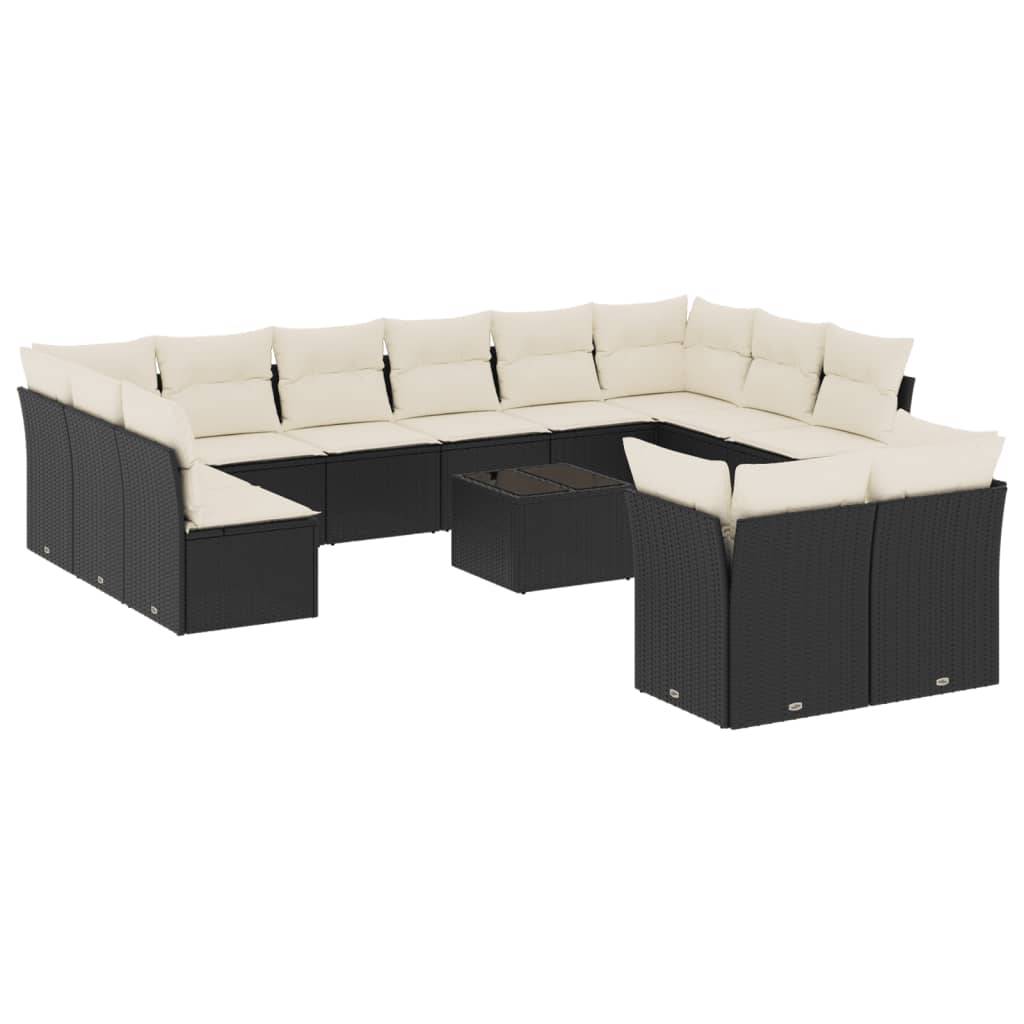 vidaXL 13-tlg. Garten-Sofagarnitur mit Kissen Schwarz Poly Rattan