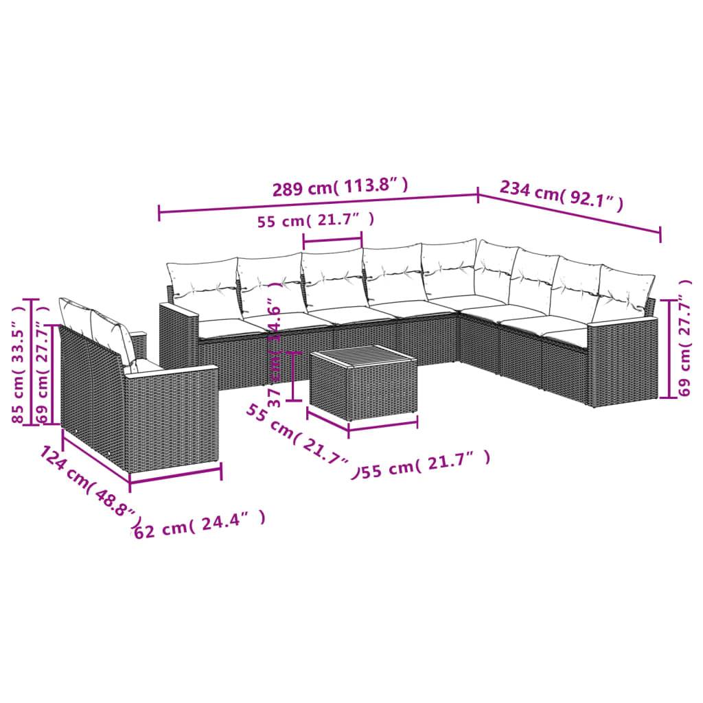 vidaXL 11-teiliges Gartensofa-Set mit Kissen, grau, Polyrattan