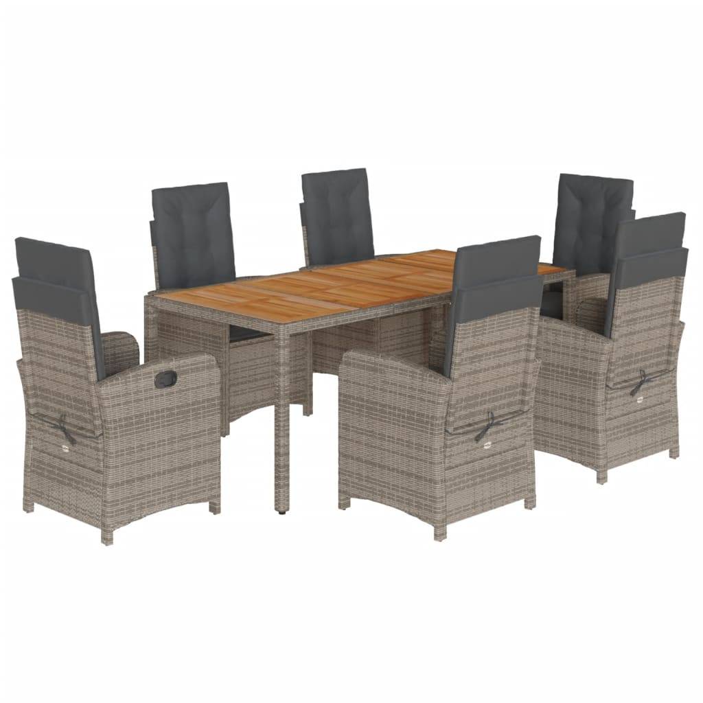vidaXL 7-tlg. Garten-Essgruppe mit Kissen Grau Poly Rattan
