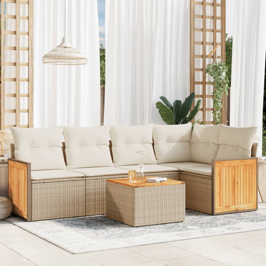 vidaXL 6-tlg. Garten-Sofagarnitur mit Kissen Beige Poly Rattan