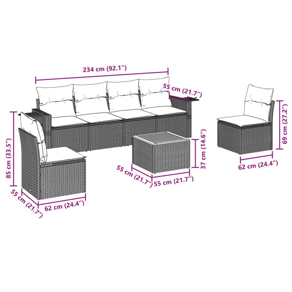 vidaXL 7-tlg. Garten-Sofagarnitur mit Kissen Grau Poly Rattan