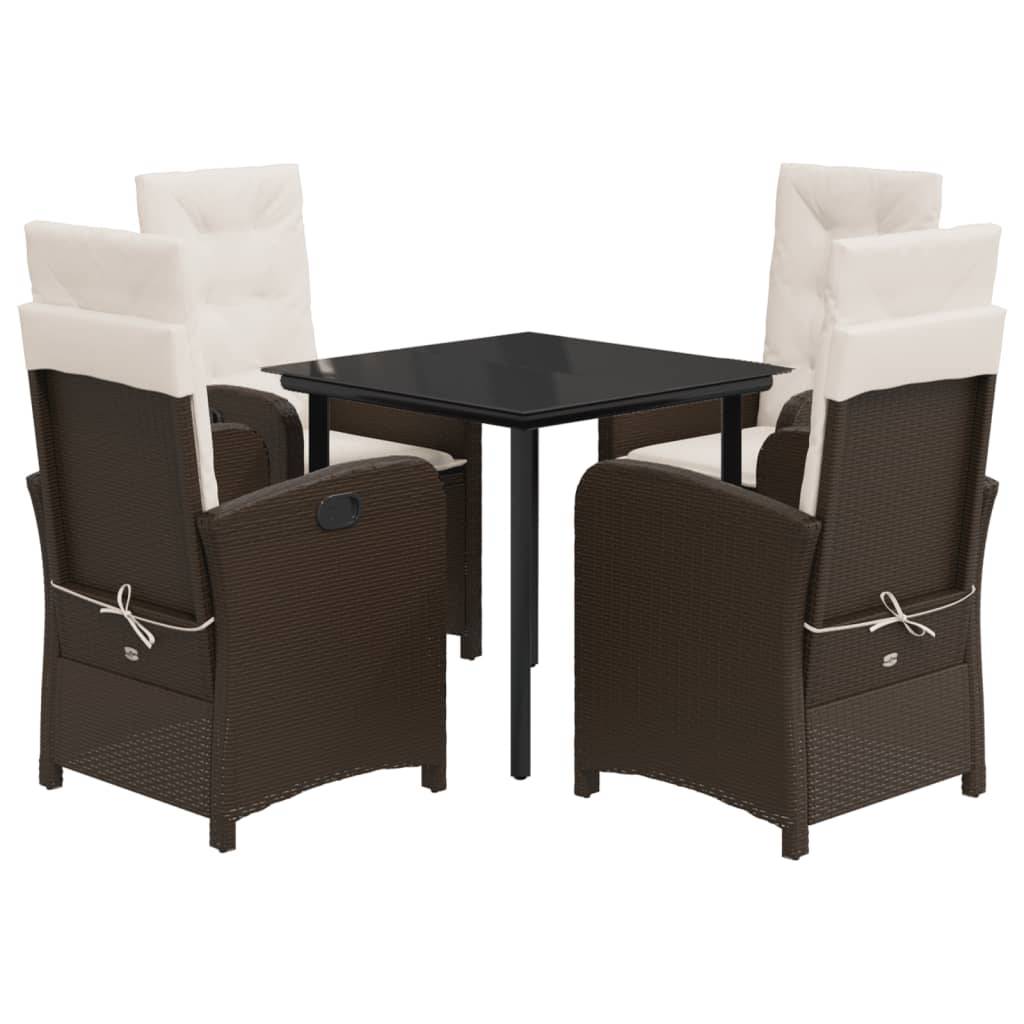 vidaXL 5-tlg. Garten-Essgruppe mit Kissen Braun Poly Rattan