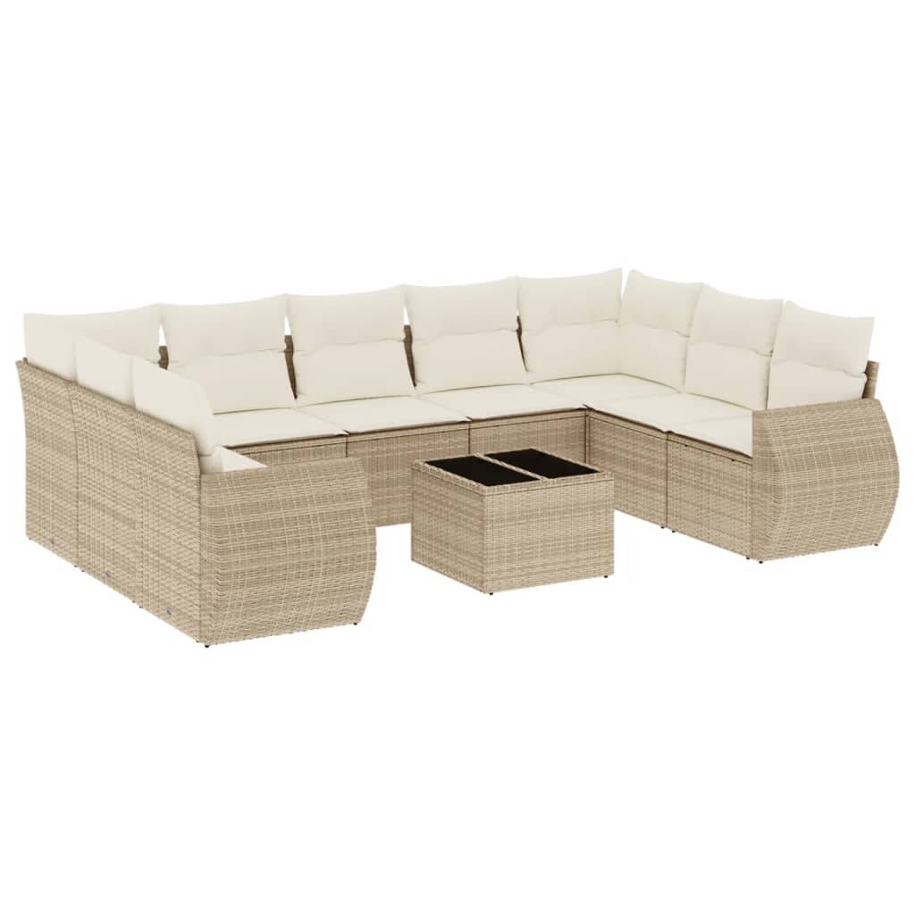 vidaXL 10-tlg. Garten-Sofagarnitur mit Kissen Beige Poly Rattan